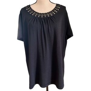 Jones New York Top Black Bead Embellished Short Sleeve Stretch Knit Plus size 2X